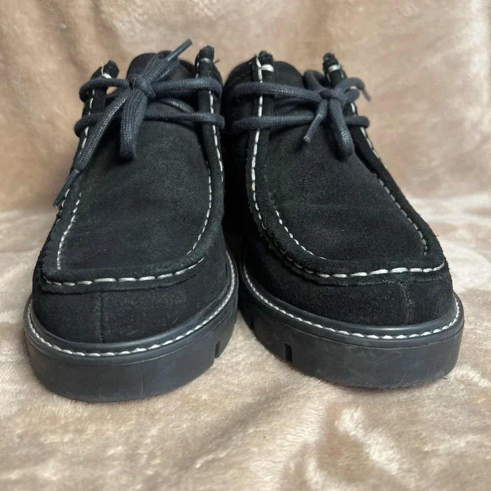 Golo Platform Oxford Women 8.5 Black Excellent Suede Lug Sole Contrast Stitching